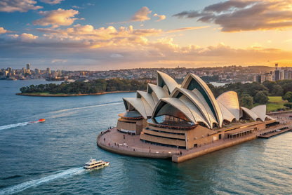 Sydney Opera House Sunset with Boats on Harbour Wall Art Decor 100% Australian Made