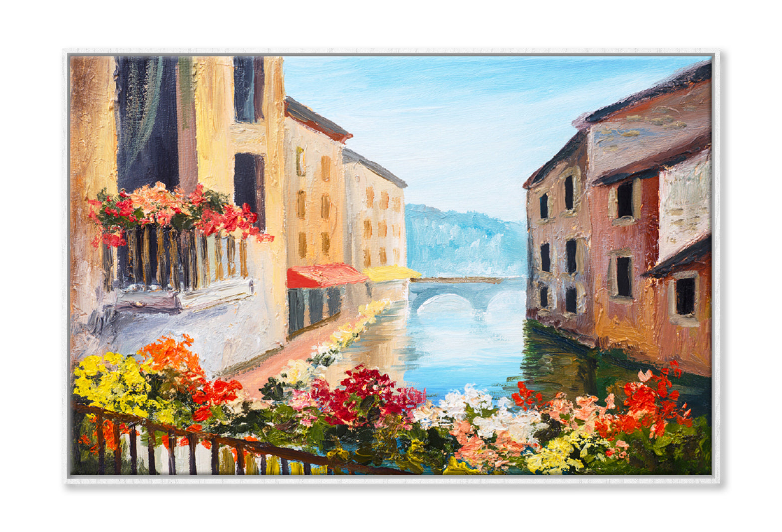 Oil Painting Canal In Venice Italy Limited Edition High Quality Print Canvas Box Framed White