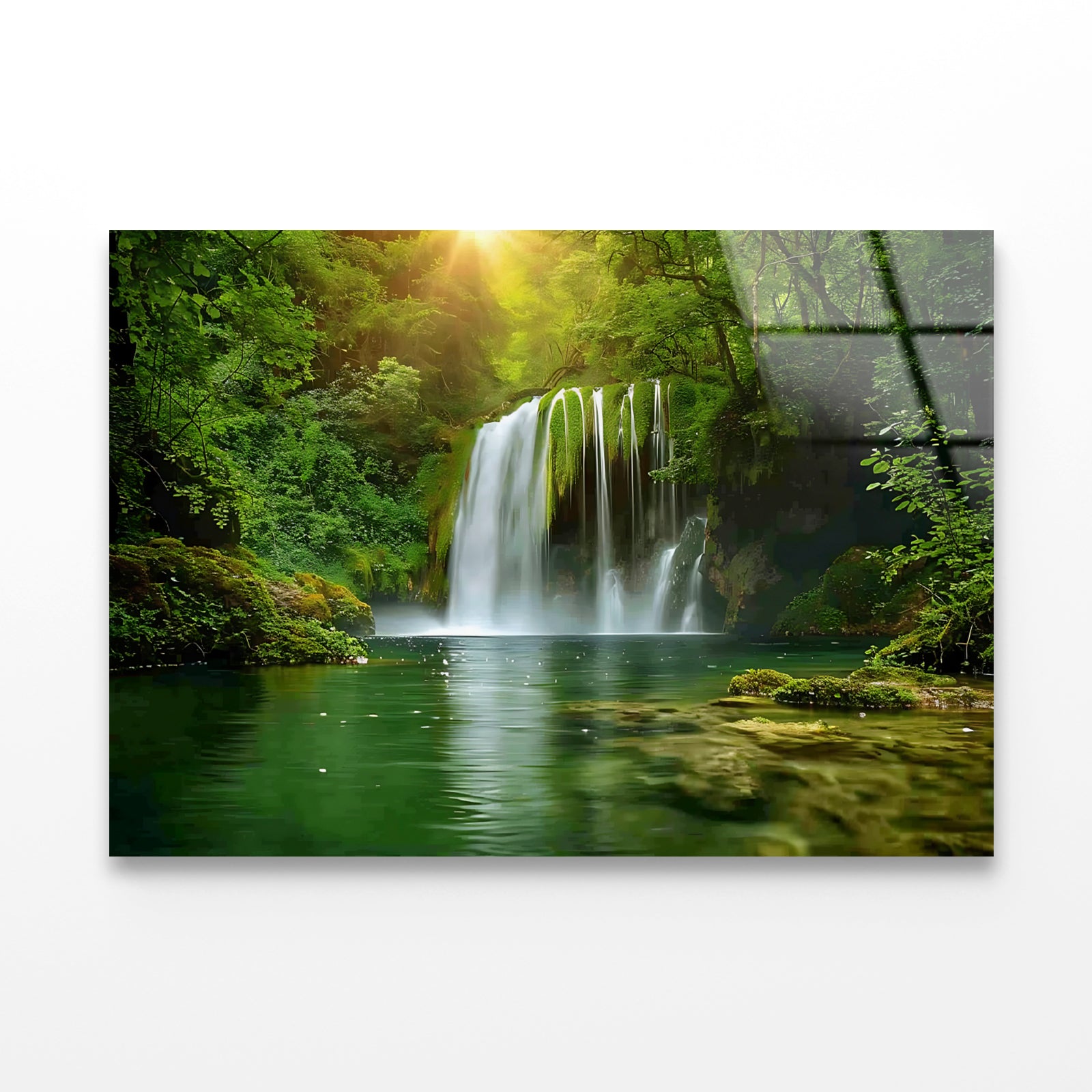 View of Waterfall in the Jungle Acrylic Glass Print Tempered Glass Wall Art 100% Made in Australia Ready to Hang - Bella Home Decor