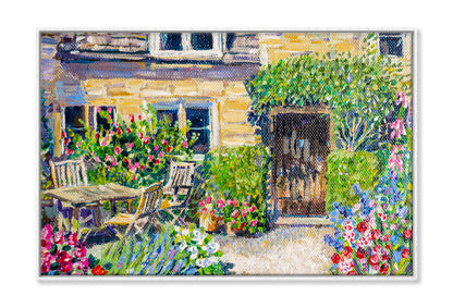 Patio Garden Table with Plants Oil Painting Wall Art Limited Edition High Quality Print Canvas Box Framed White