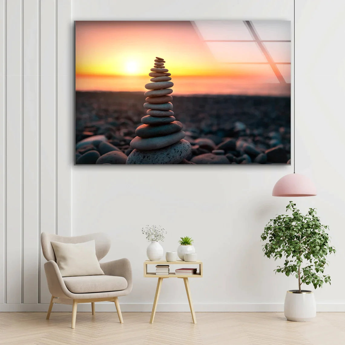 Zen Stones Sunset Sky UV Direct Aluminum Print Australian Made Quality