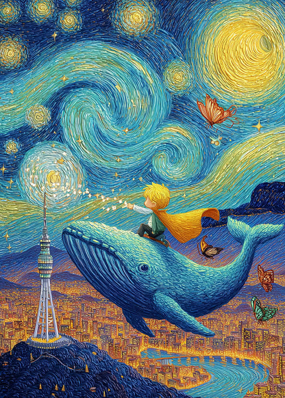 Starry Sky Whale Prince 60x90cm Metal Print Ready to Hang - Bella Home Decor