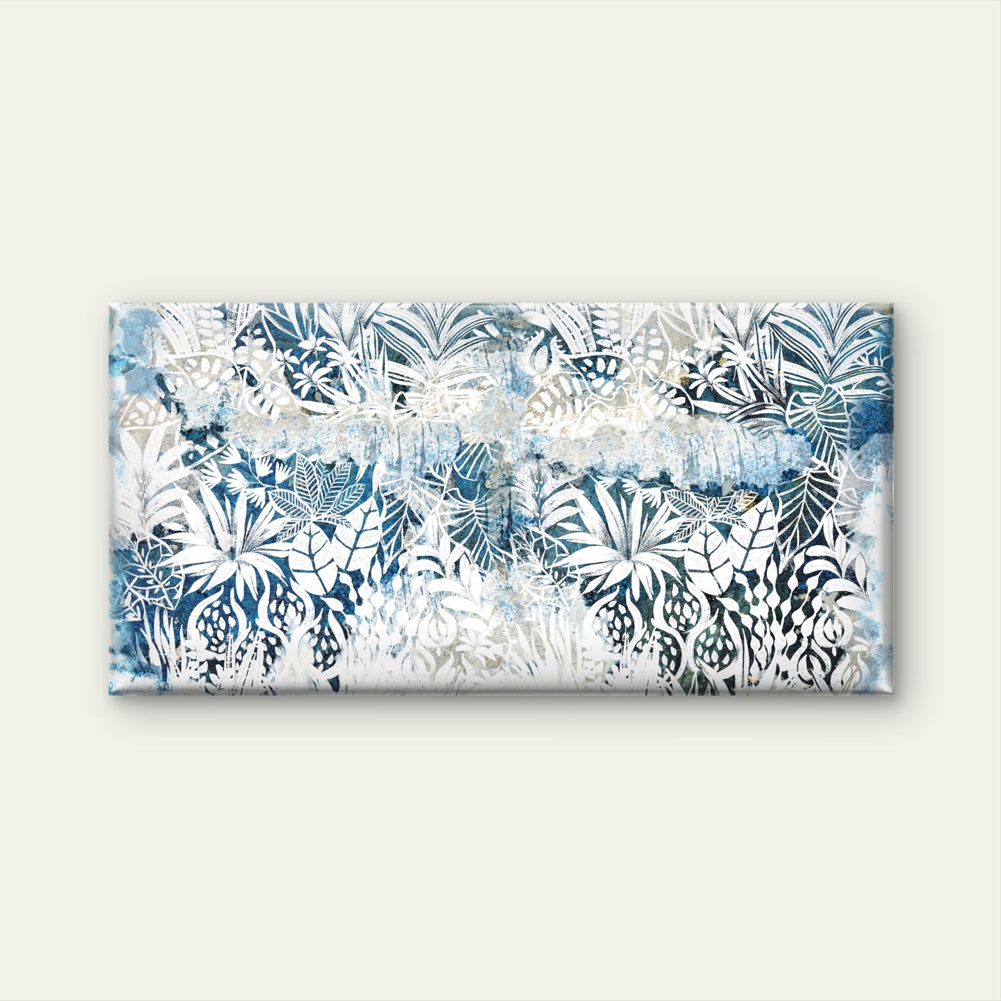 Distressed Blue Tropical Leaf Abstract Painting Wall Art Canvas Office Home Room Framed 120x60cm