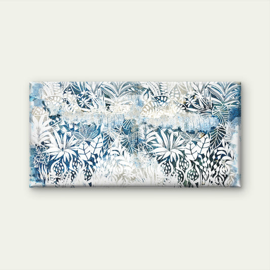 Distressed Blue Tropical Leaf Abstract Painting Wall Art Canvas Office Home Room Framed 120x60cm