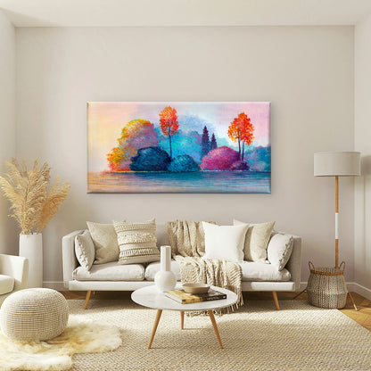 Impasto Autumn Lake Landscape Wall Art Canvas Office Home Room Framed 120x60cm