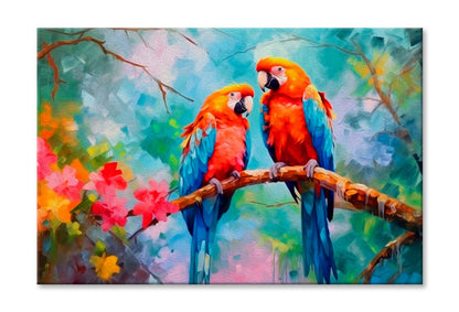 Watercolor Macaw On  Branch Wall Art Limited Edition High Quality Print