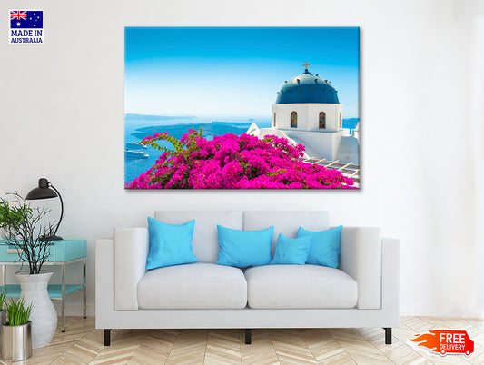 Pink Bougainvillea in Santorini Print 100% Australian Made - Bella Home Decor