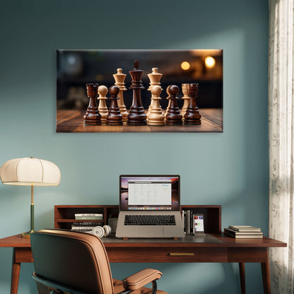 Classic Wooden Chess Board Game Wall Art Canvas Office Home Framed 120x60cm