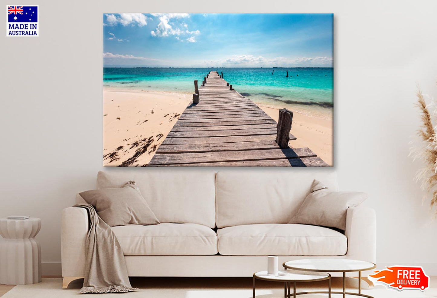 Wooden Pier on Caribbean Beach, Cancun, Isla Mujeres  Wall Art Decor 100% Australian Made - Bella Home Decor