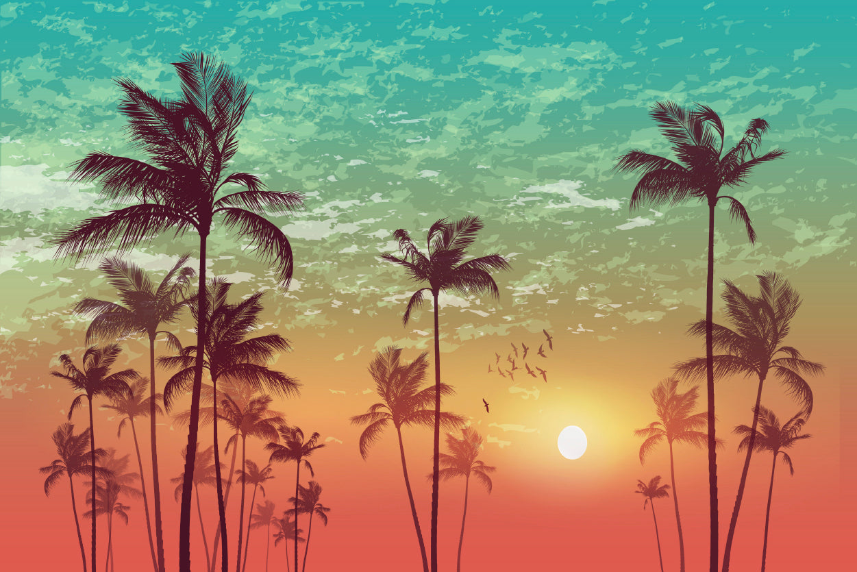 Sky and Palm Trees with Sunset Home Decor Premium Quality Poster Print Choose Your Sizes