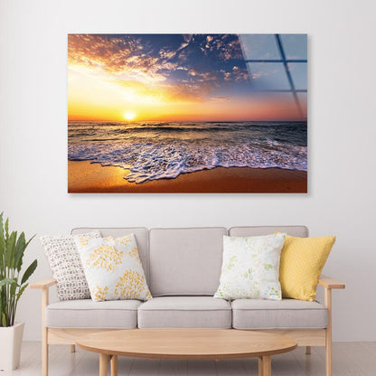 Beautiful Golden Sunset Over the Beach Acrylic Glass Print Tempered Glass Wall Art 100% Made in Australia Ready to Hang