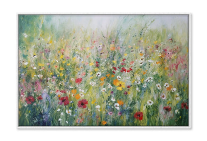 Colorful Wildflowers Summer Meadow Oil Painting Wall Art Limited Edition High Quality Print Canvas Box Framed White