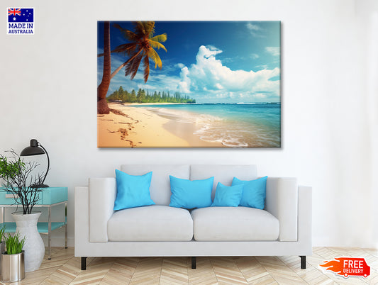 Summer Beach of the Sea with Palm Trees Print 100% Australian Made