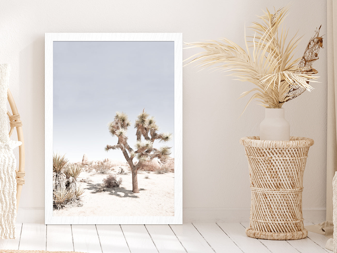 Joshua Tree National Park Photograph Glass Framed Wall Art, Ready to Hang Quality Print Without White Border White