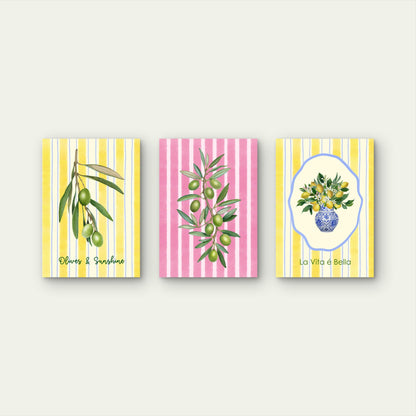 3pcs Italian Citrus Lemon Olive Summer Painting Wall Art Set Canvas Framed 40x60cm - High Quality Print 100% Australian Made Wall Canvas Ready to Hang