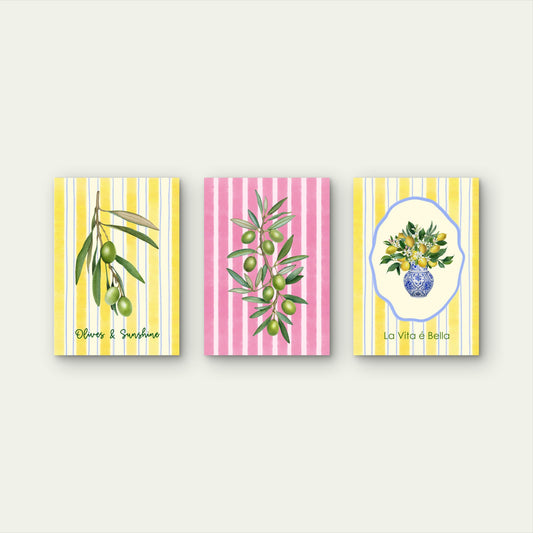 3pcs Italian Citrus Lemon Olive Summer Painting Wall Art Set Canvas Framed 40x60cm - High Quality Print 100% Australian Made Wall Canvas Ready to Hang