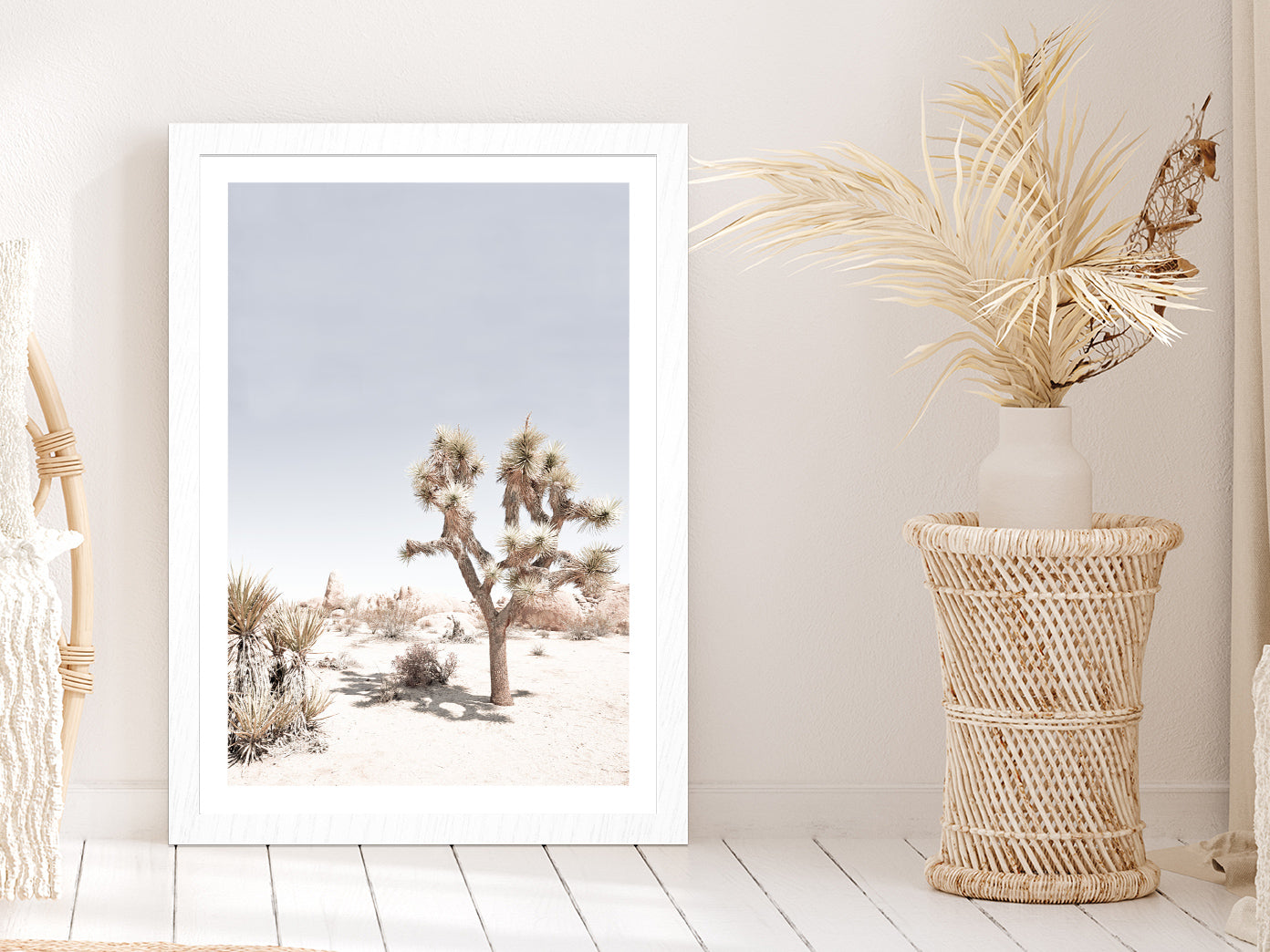 Joshua Tree National Park Photograph Glass Framed Wall Art, Ready to Hang Quality Print With White Border White