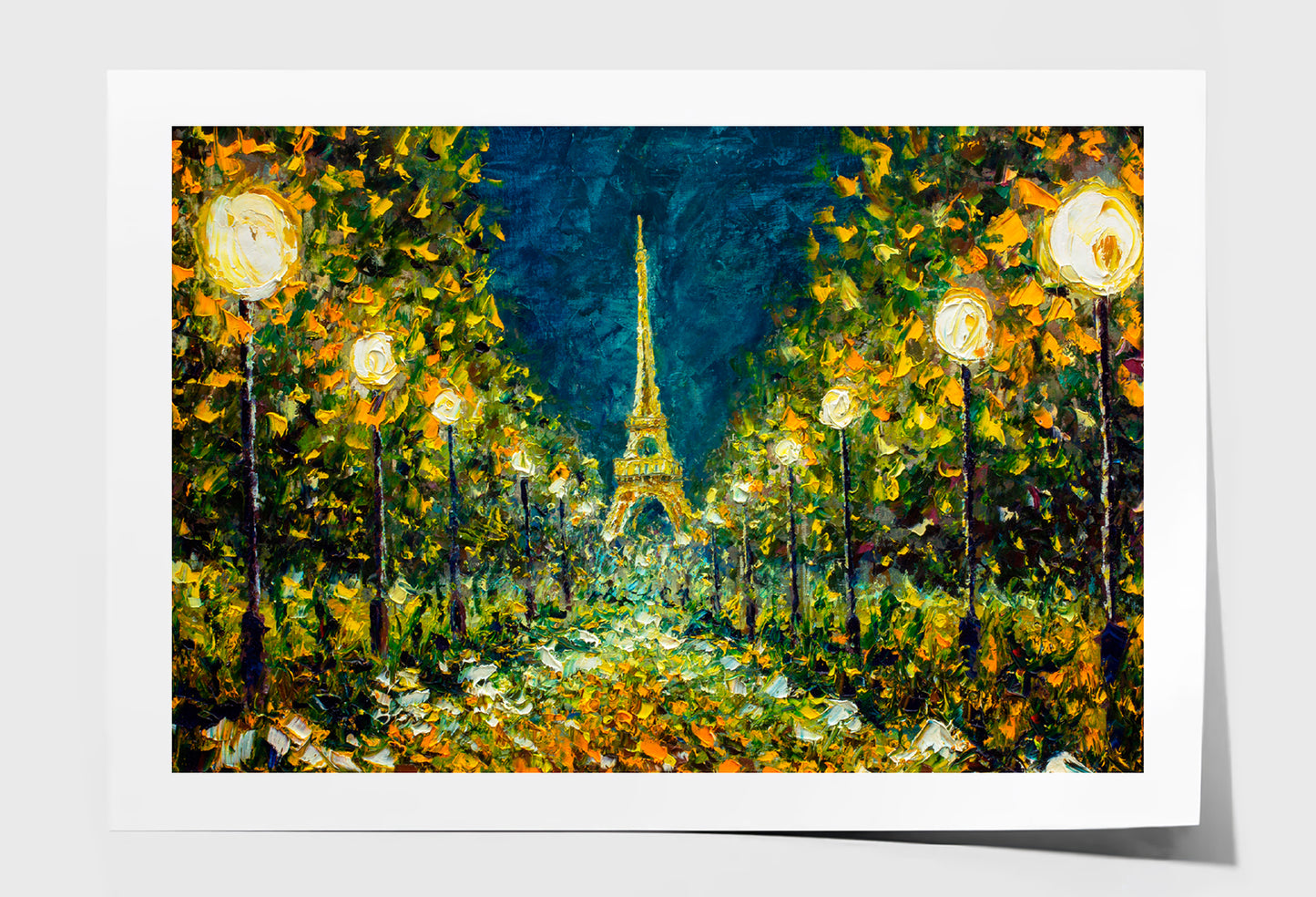 Paris European Night City Landscape & Eiffel Tower Oil Painting Limited Edition High Quality Print Unframed Roll Canvas None