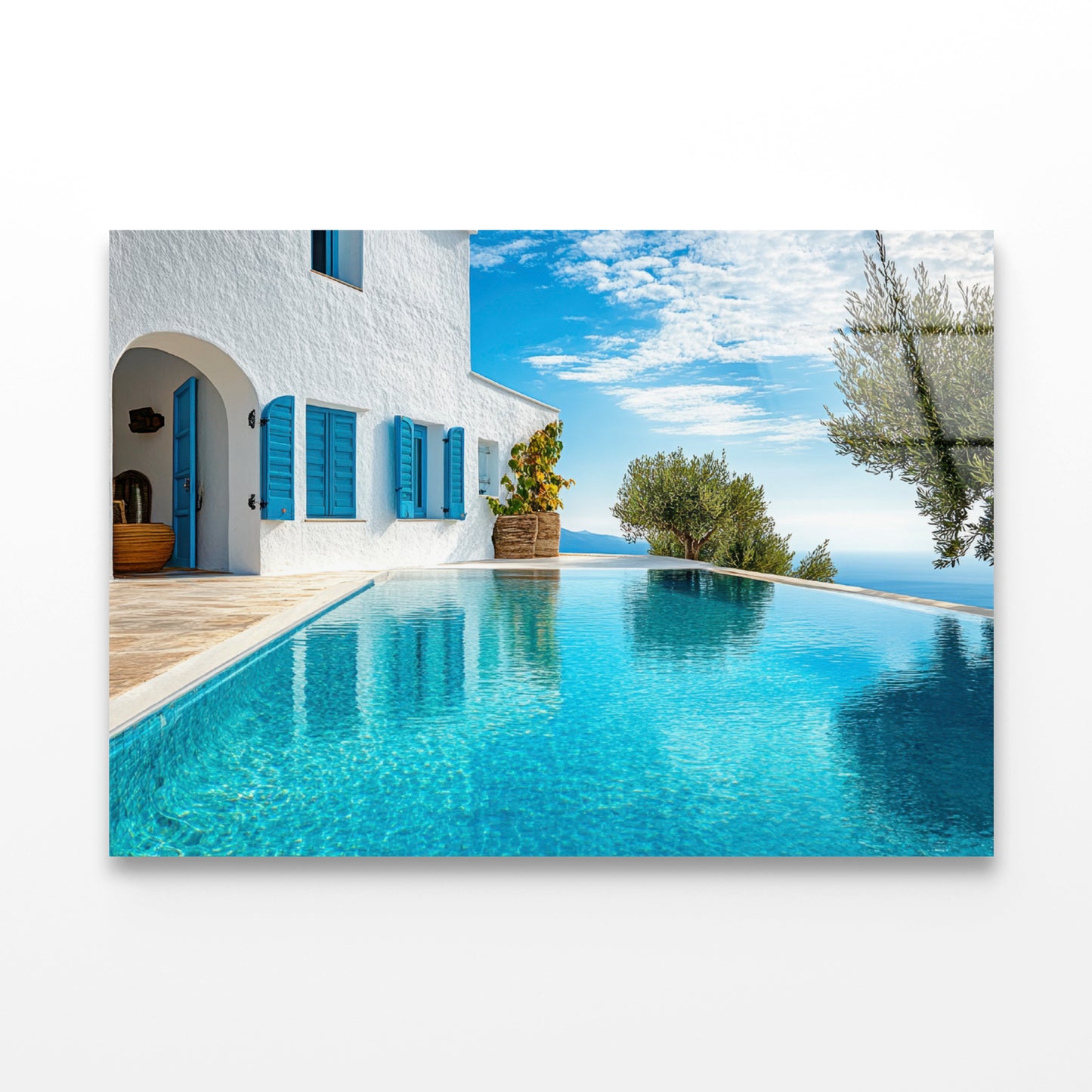 Swimming Pool, White House, Sky Acrylic Glass Print Tempered Glass Wall Art 100% Made in Australia Ready to Hang - Bella Home Decor
