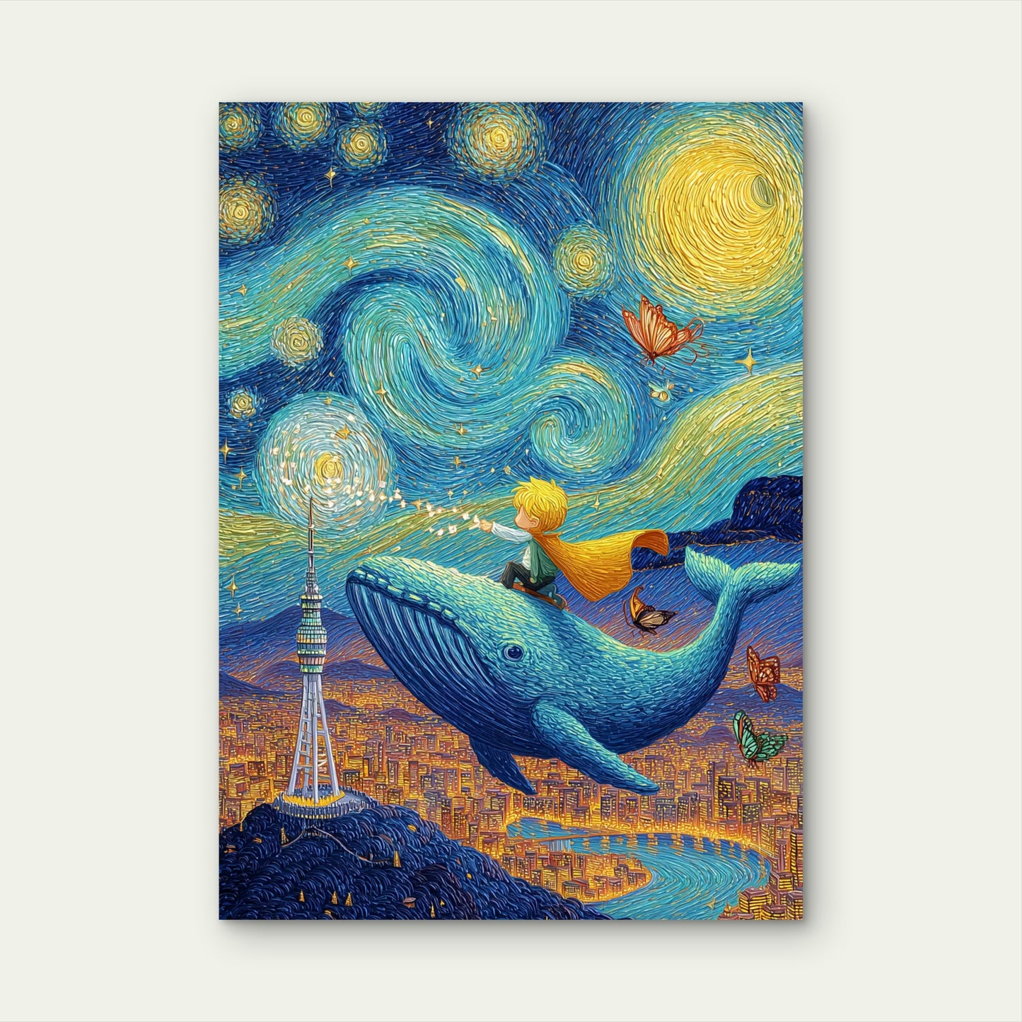 Starry Sky Whale Prince 60x90cm Metal Print Ready to Hang - Bella Home Decor