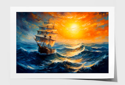 Sailboat Boat at Sunset On The Ocean Oil Painting Wall Art Limited Edition High Quality Print Unframed Roll Canvas None