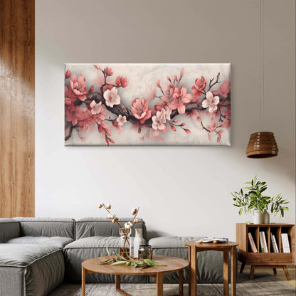 Pink Cherry Blossom Floral Tree Branch Painting Wall Art Canvas Office Home Framed 120x60cm
