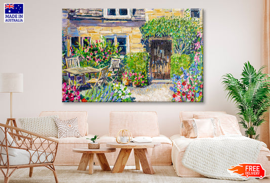 Patio Garden Table with Plants Oil Painting Wall Art Limited Edition High Quality Print