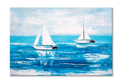 Sailing Boats View Oil Painting Wall Art Limited Edition High Quality Print Stretched Canvas None