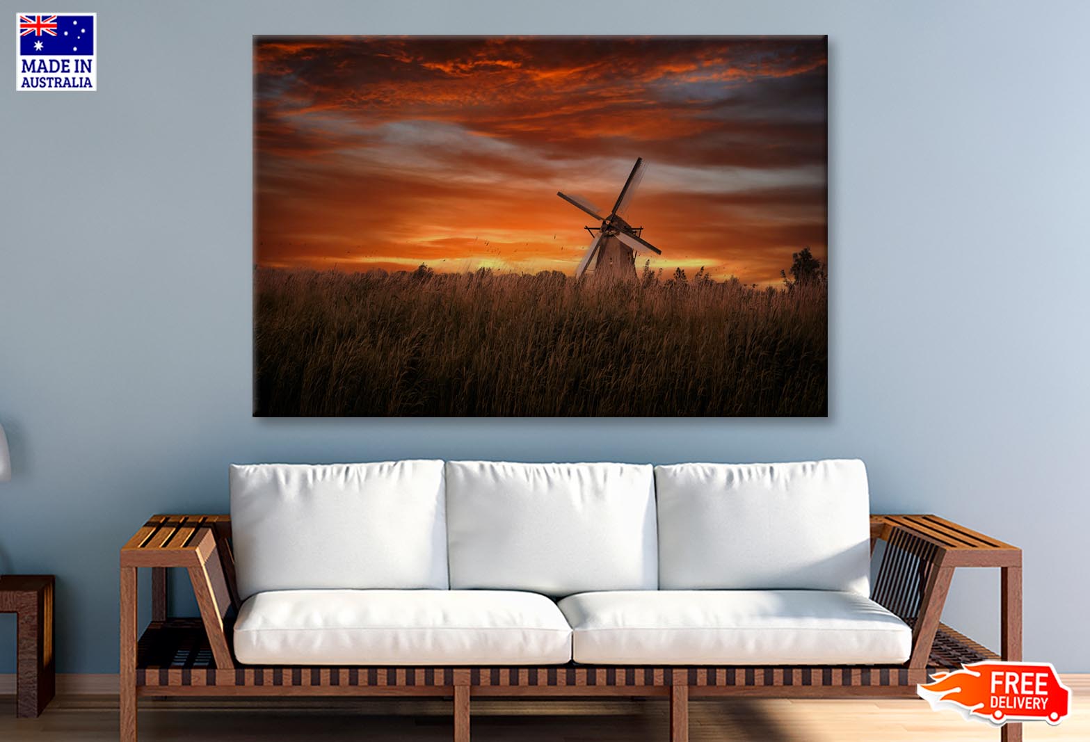 Old Windmills in Kinder Dijk at Dramatic Sunset, Netherland Wall Art Decor 100% Australian Made - Bella Home Decor