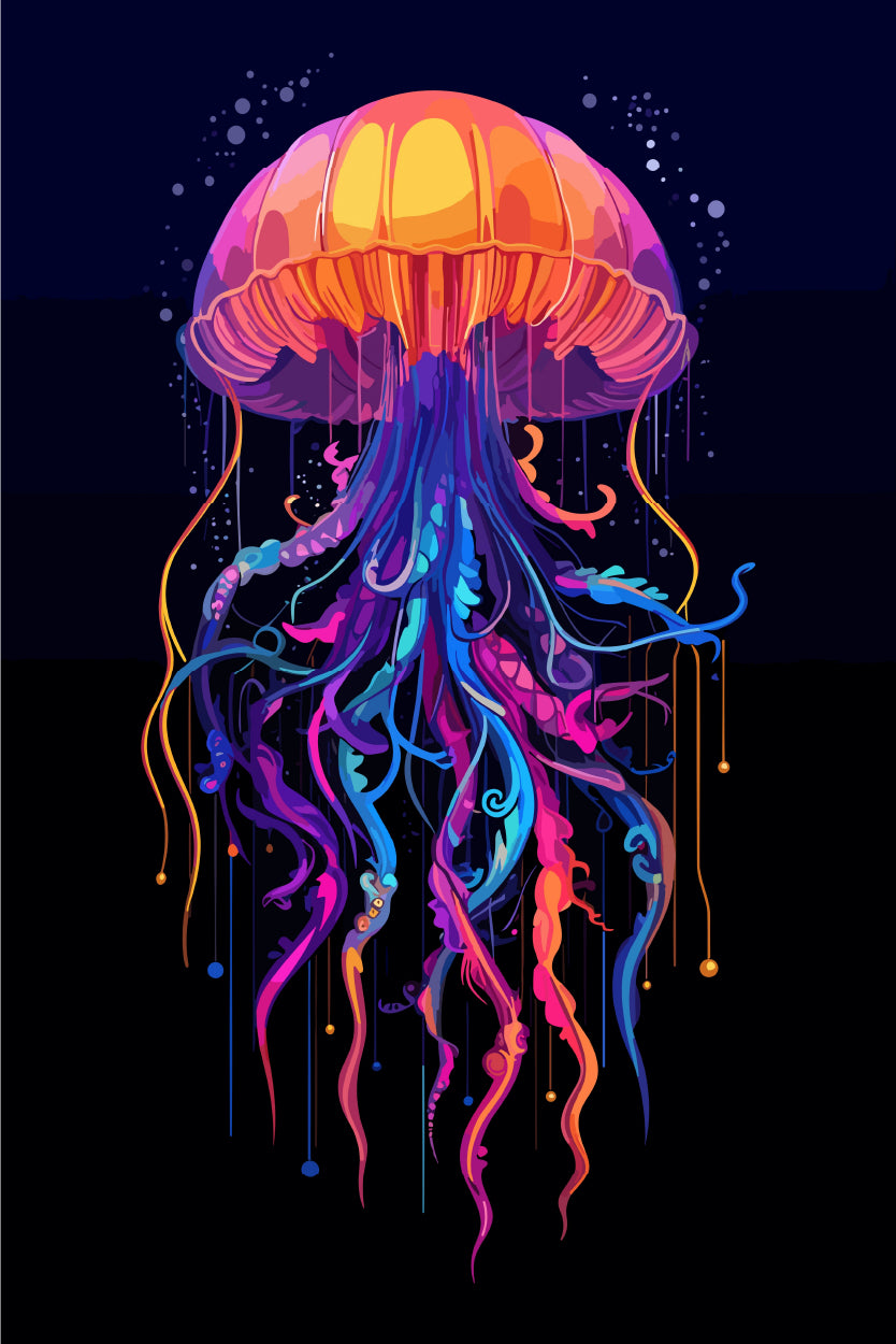 Neon Jellyfish Ocean Painting 60x90cm Metal Print Ready to Hang