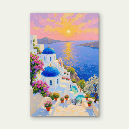 Greece Blue Dome Church Ocean 60x90cm Metal Print Ready to Hang