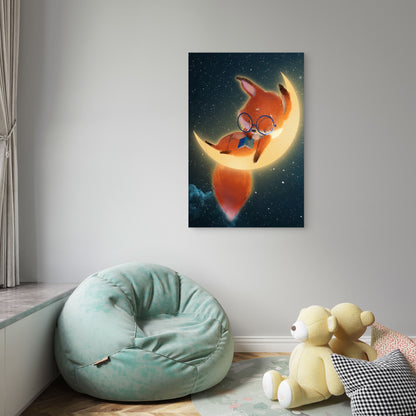 Cute Sleeping Fox Moon 60x90cm Metal Print Ready to Hang - Bella Home Decor
