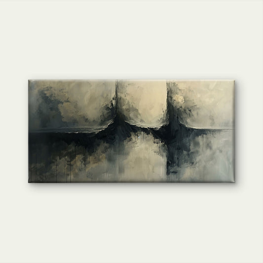Dark Moody Abstract Black Grey Textured Painting Wall Art Canvas Office Home Framed 120x60cm