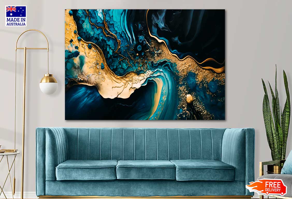 Blue And Gold Abstract Painting Print 100% Australian Made