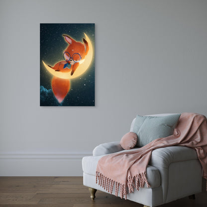 Cute Sleeping Fox Moon 40x60cm Metal Print Ready to Hang