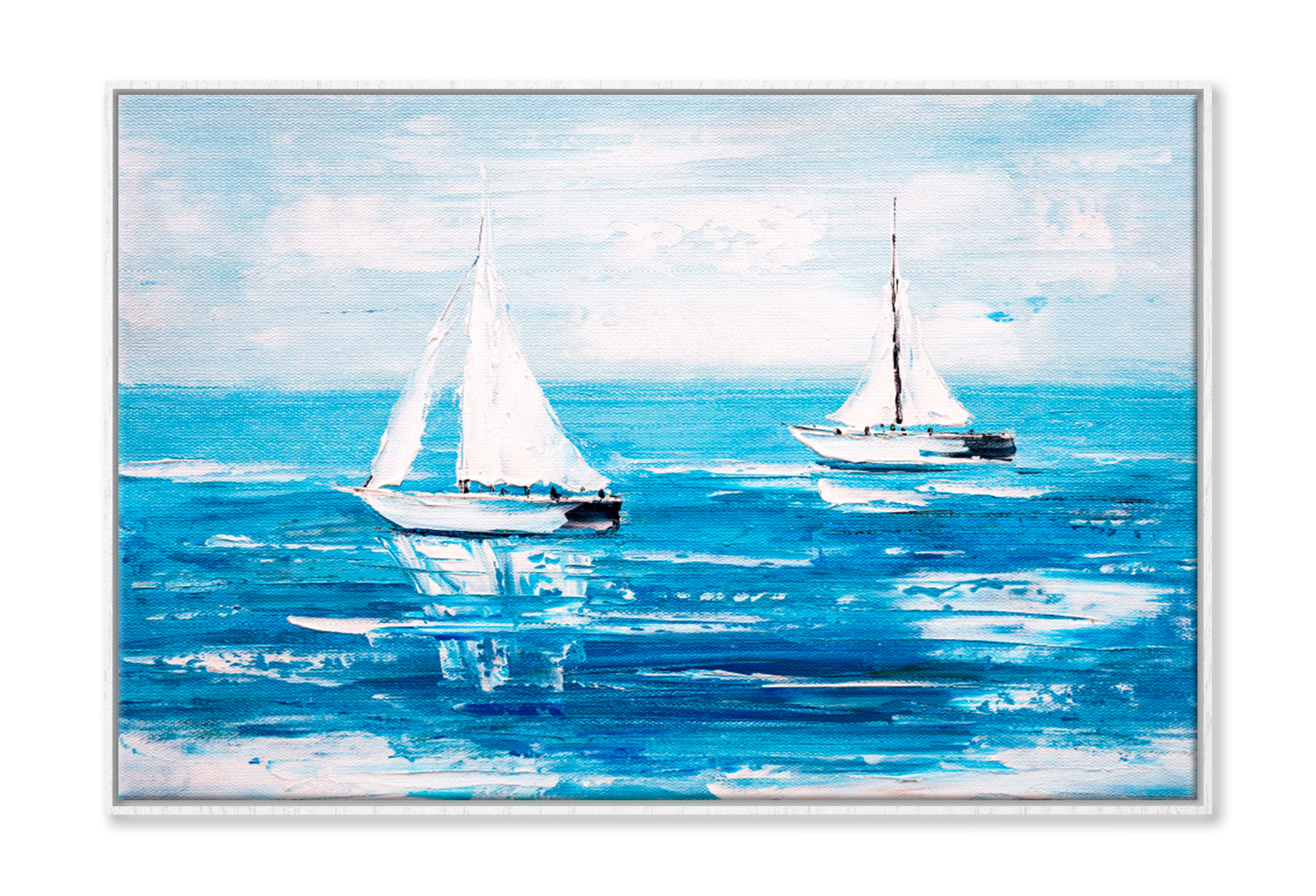 Sailing Boats View Oil Painting Wall Art Limited Edition High Quality Print Canvas Box Framed White