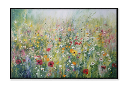 Colorful Wildflowers Summer Meadow Oil Painting Wall Art Limited Edition High Quality Print Canvas Box Framed Black