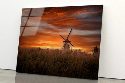 Old Windmills in Kinder Dijk at Dramatic Sunset, Netherland Acrylic Glass Print Tempered Glass Wall Art 100% Made in Australia Ready to Hang - Bella Home Decor