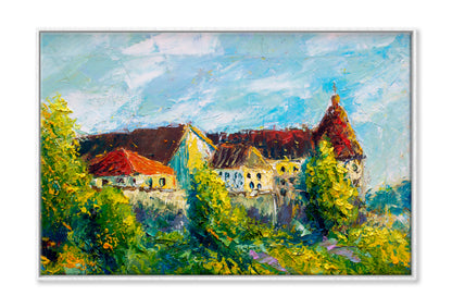 Old Big Castle With Red Roofs & Towers Oil Painting Wall Art Limited Edition High Quality Print Canvas Box Framed White