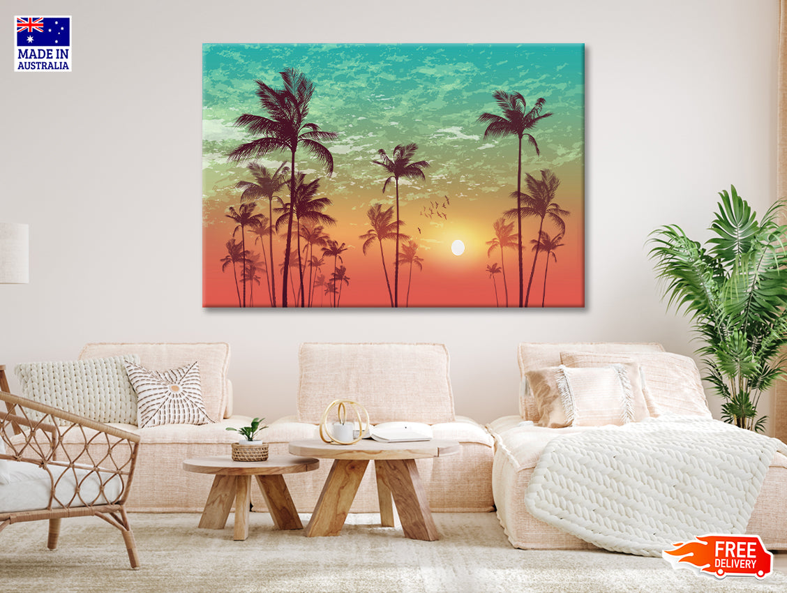 Sky and Palm Trees with Sunset Print 100% Australian Made - Bella Home Decor