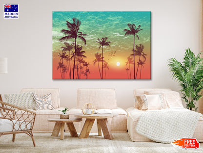 Sky and Palm Trees with Sunset Print 100% Australian Made - Bella Home Decor