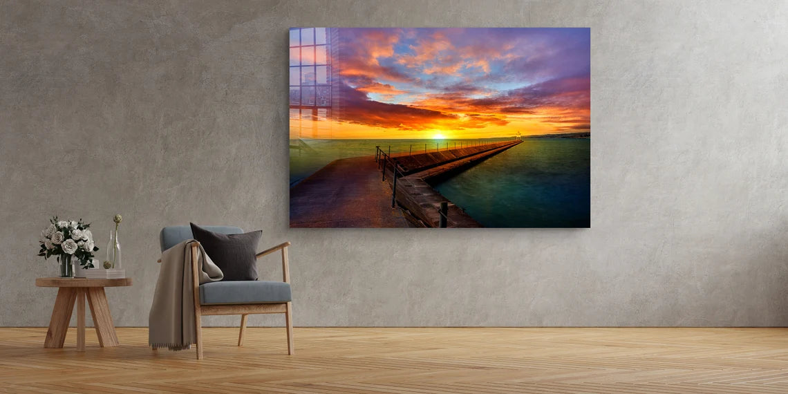 Breakwater Sunset Sky UV Direct Aluminum Print Australian Made Quality