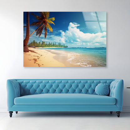 Summer Beach of the Sea with Palm Trees Acrylic Glass Print Tempered Glass Wall Art 100% Made in Australia Ready to Hang