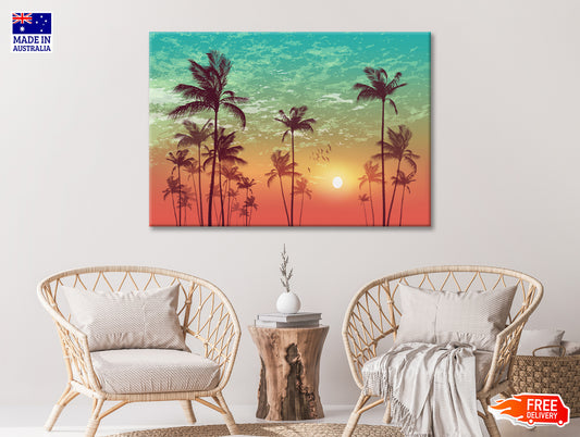Sky and Palm Trees with Sunset Print 100% Australian Made - Bella Home Decor