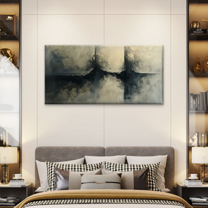 Dark Moody Abstract Black Grey Textured Painting Wall Art Canvas Office Home Framed 120x60cm