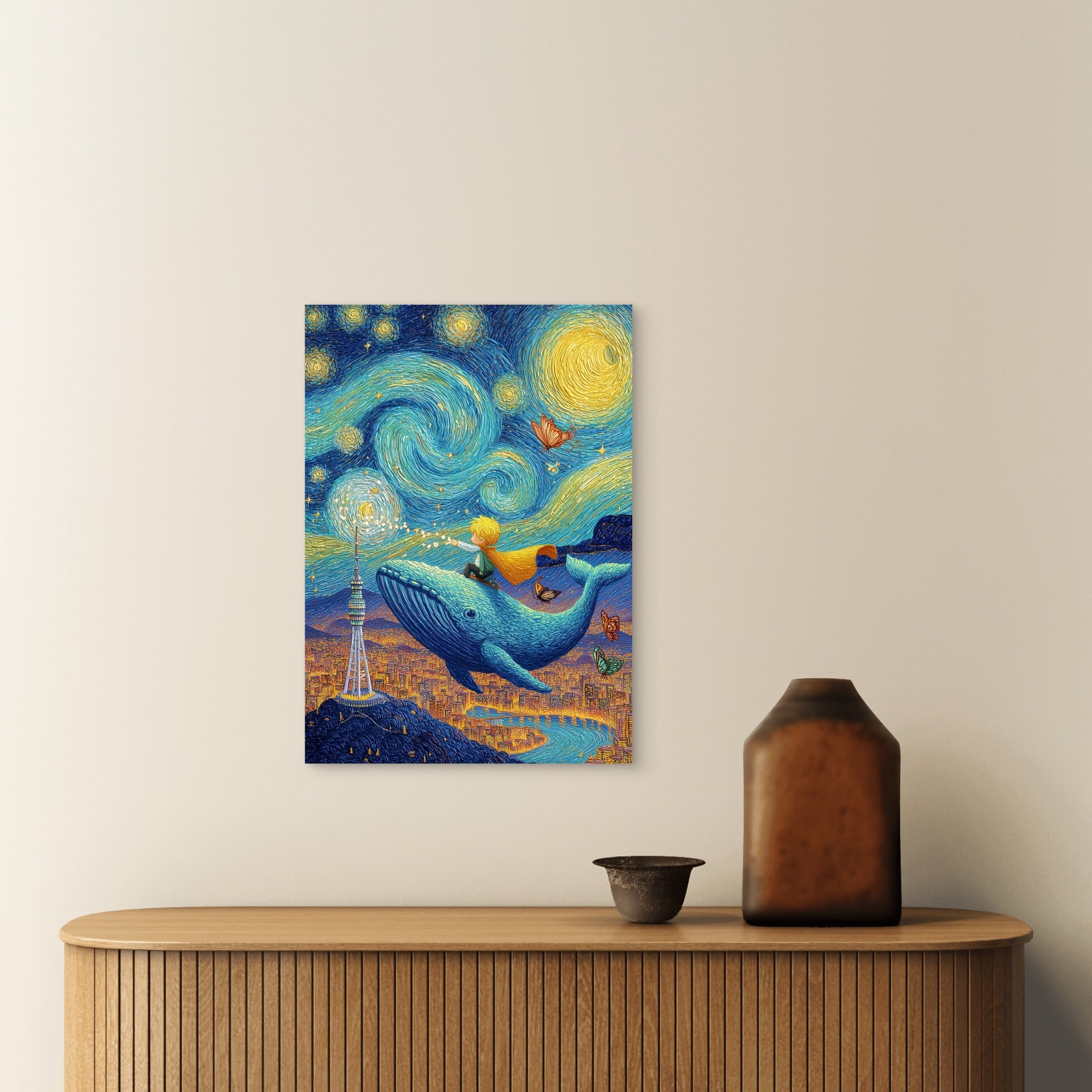 Starry Sky Whale Prince 60x90cm Metal Print Ready to Hang - Bella Home Decor