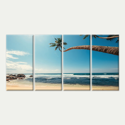 4pcs Exotic Coastal Landscape Beach Palm Tree Wall Art Canvas Framed 45x80cm - High Quality Print 100% Australian Made Wall Canvas Ready to Hang