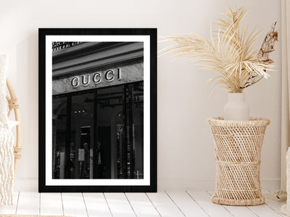 Fashion Store Front B&W Photograph Glass Framed Wall Art, Ready to Hang Quality Print With White Border Black