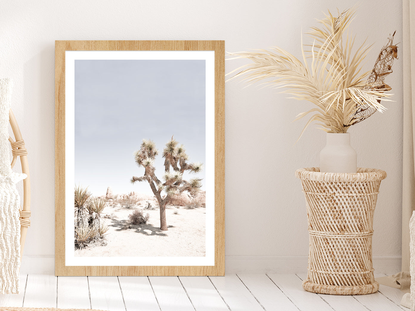 Joshua Tree National Park Photograph Glass Framed Wall Art, Ready to Hang Quality Print With White Border Oak