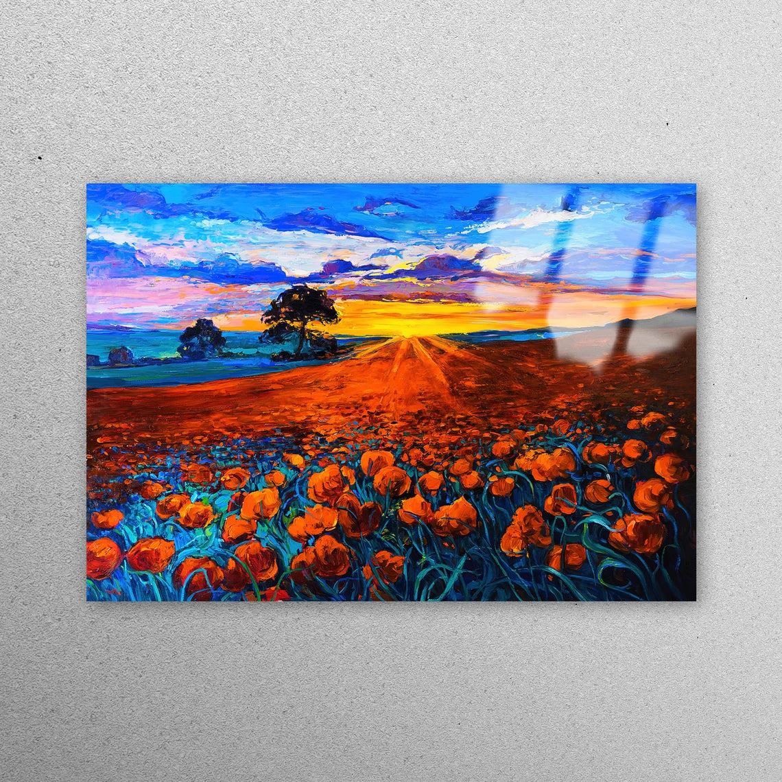 Sunset Flower Oil Painting Acrylic Glass Print Tempered Glass Wall Art 100% Made in Australia Ready to Hang